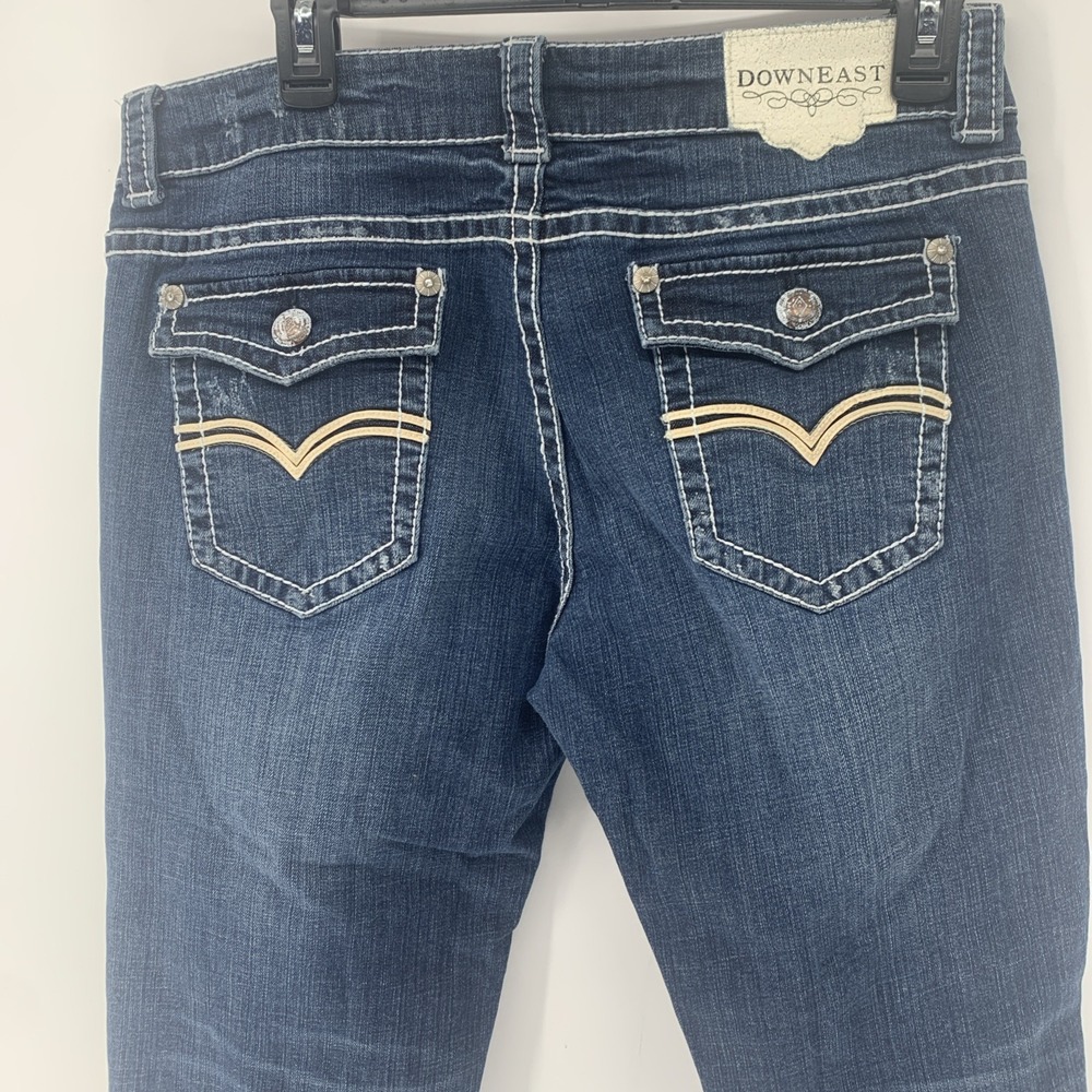 Downeast Capri Denim Crop Jeans Women's Size 30 Accent Flap Pockets Waist 31